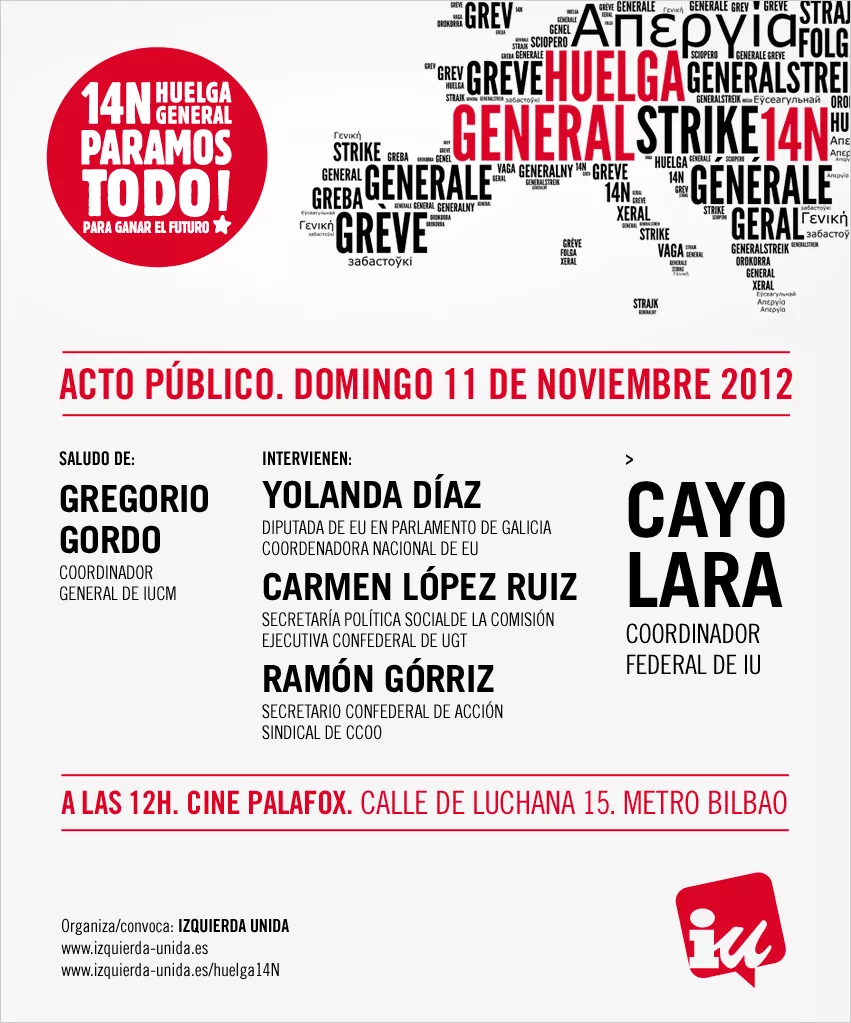 Participamos en el acto convocado en Madrid en apoyo a la huelga general del 14 de noviembre