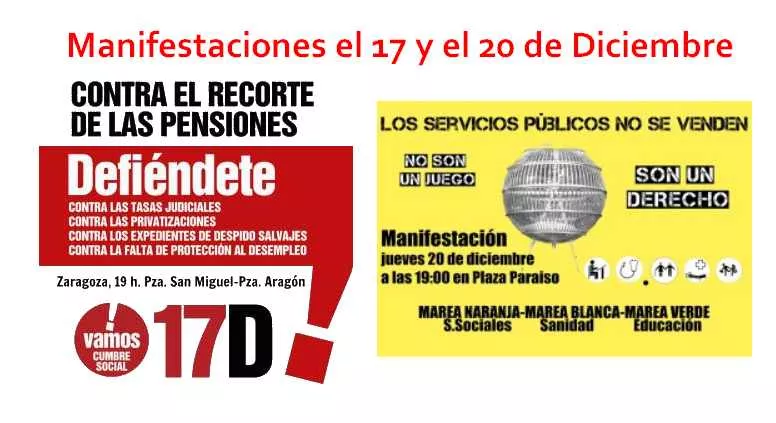 Participamos en las manifestaciones convocadas hoy por la Cumbre Social en Zaragoza, Huesca y Teruel