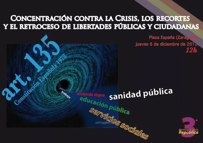 Participamos en la concentración “Contra la crisis, los recortes y el retroceso de libertades públicas y ciudadanas” convocada el 6 de diciembre en Zaragoza