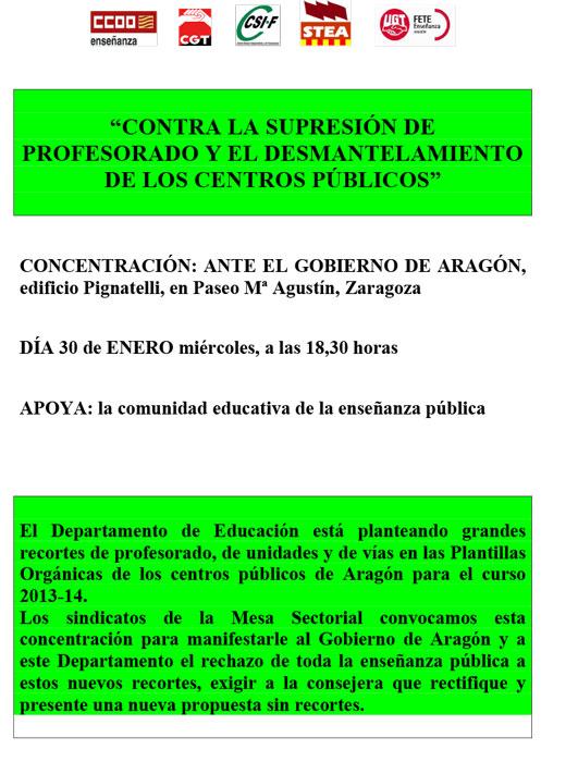 Apoyamos la concentración contra la supresión de profesorado y el desmantelamiento de los centros públicos