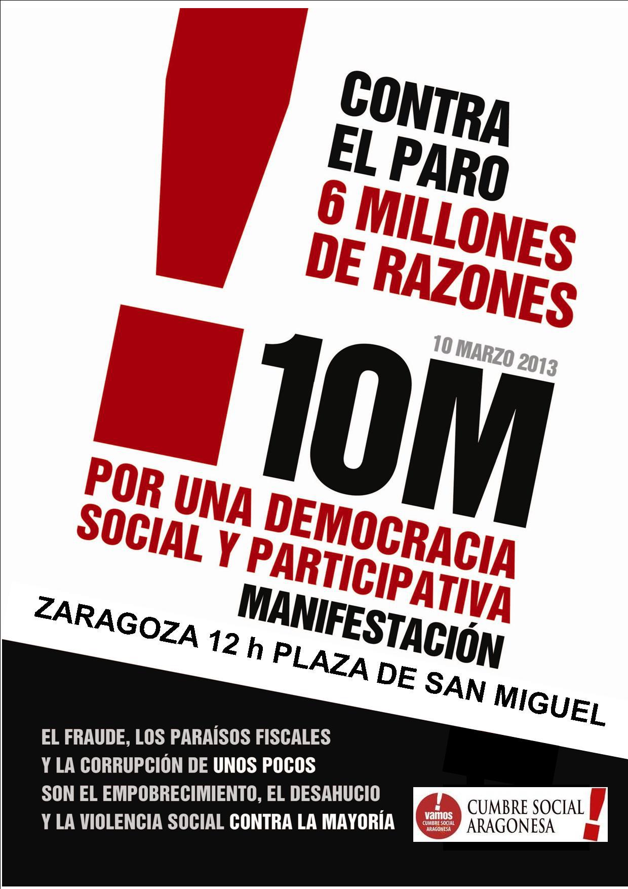Participamos en las movilizaciones convocadas por la Cumbre Social este domingo en Zaragoza, Huesca y Teruel