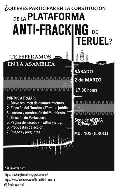 Respaldamos activamente la Plataforma anti-fracking que se constituye mañana en Molinos