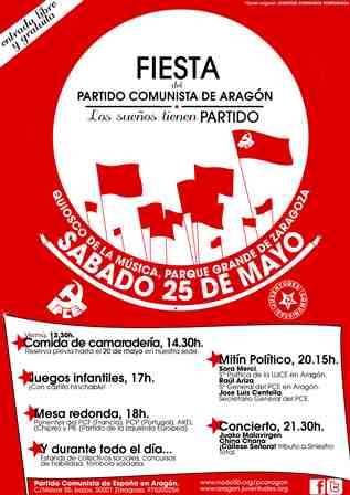 Felicitamos y saludamos a los compañeros y compañeras del Partido Comunista de Aragón en el día de su fiesta anual