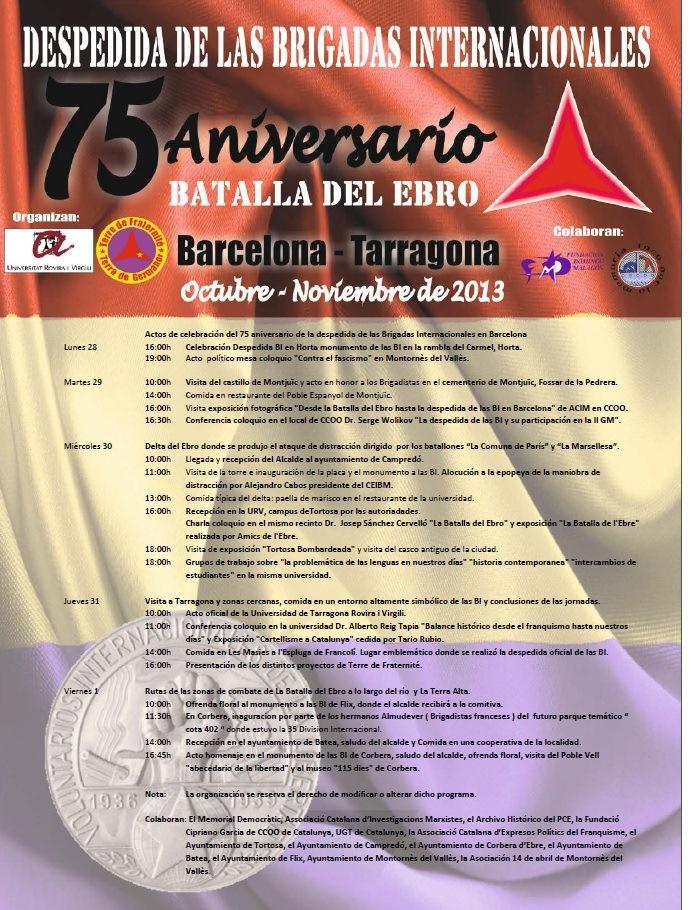Participamos en las jornadas por el 75 aniversario de la Batalla del Ebro y la despedida a las Brigadas Internacionales