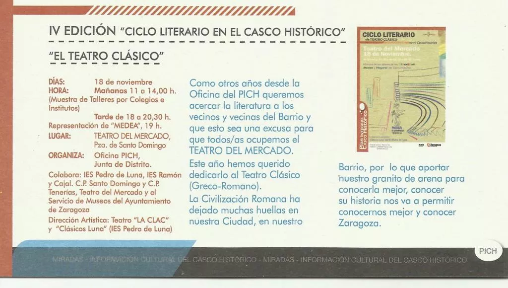 El teatro clásico romano protagoniza el IV Ciclo Literario en el Casco Histórico organizado por el PICH