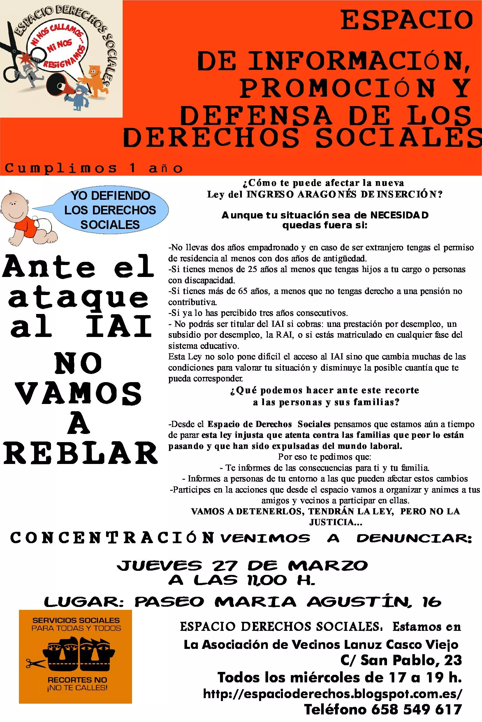 Participamos en la concentración de rechazo al Proyecto de Ley del Ingreso Aragonés de Inserción
