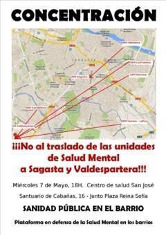 Nos sumamos a la concentración convocada hoy contra el traslado de las unidades de Salud Mental a Sagasta y Valdespartera