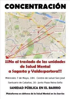 Nos sumamos a la concentración convocada hoy contra el traslado de las unidades de Salud Mental a Sagasta y Valdespartera