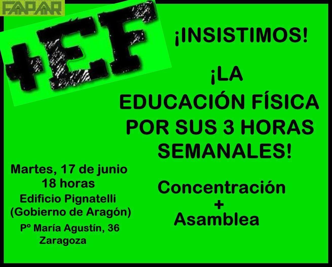 Apoyamos la concentración convocada por ‘+EF’ contra la Orden de Serrat que modifica el currículo de Aragón