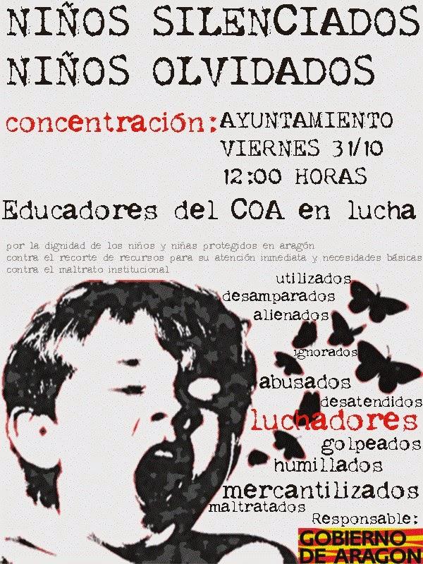 Participamos en la concentración “Niños silenciados, niños olvidados” convocada por la plantilla del COA ante el Ayuntamiento de Zaragoza