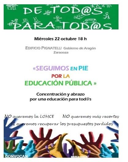 Nos sumamos a la movilización en defensa de la educación pública convocada hoy en Zaragoza
