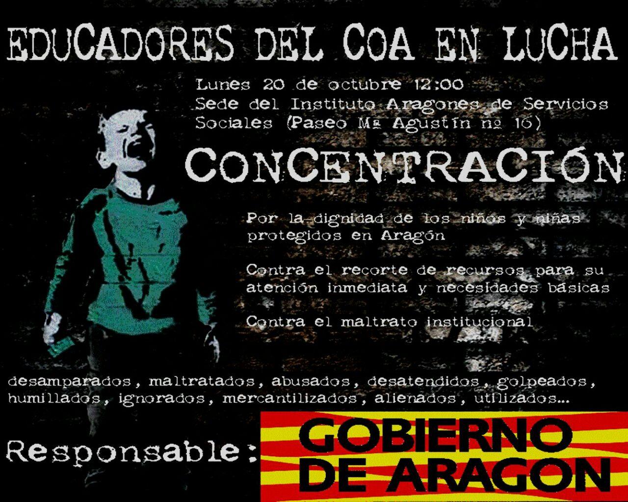 Participamos en la concentración convocada contra la precarización de los centros de protección de menores en riesgo social por parte de la DGA