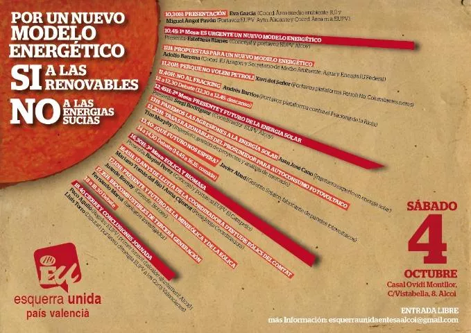 Adolfo Barrena presenta en Alcoi las “Propuestas para un nuevo modelo energético” de IU