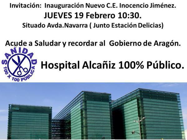 Apoyamos la concentración convocada contra la privatización del nuevo hospital de Alcañiz