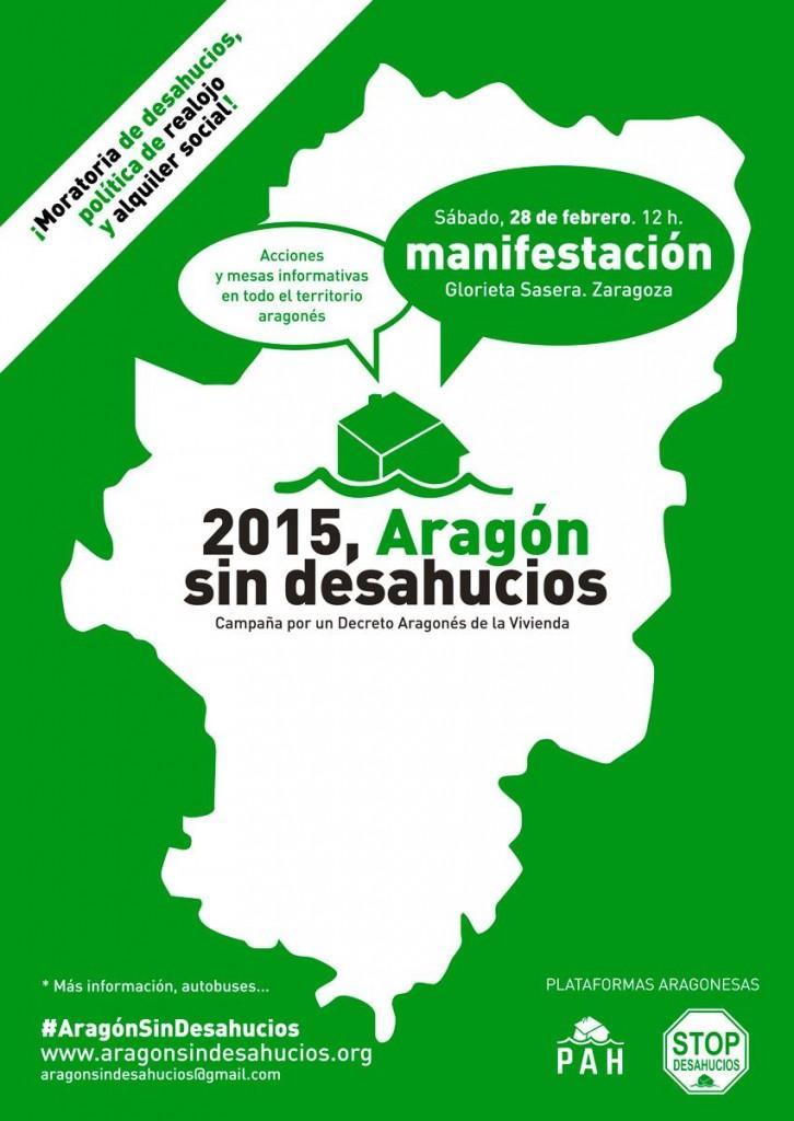 Llamamiento a la participación masiva en la manifestación convocada para exigir un Decreto Aragonés de Vivienda que acabe con la “sangría de desalojos forzosos”