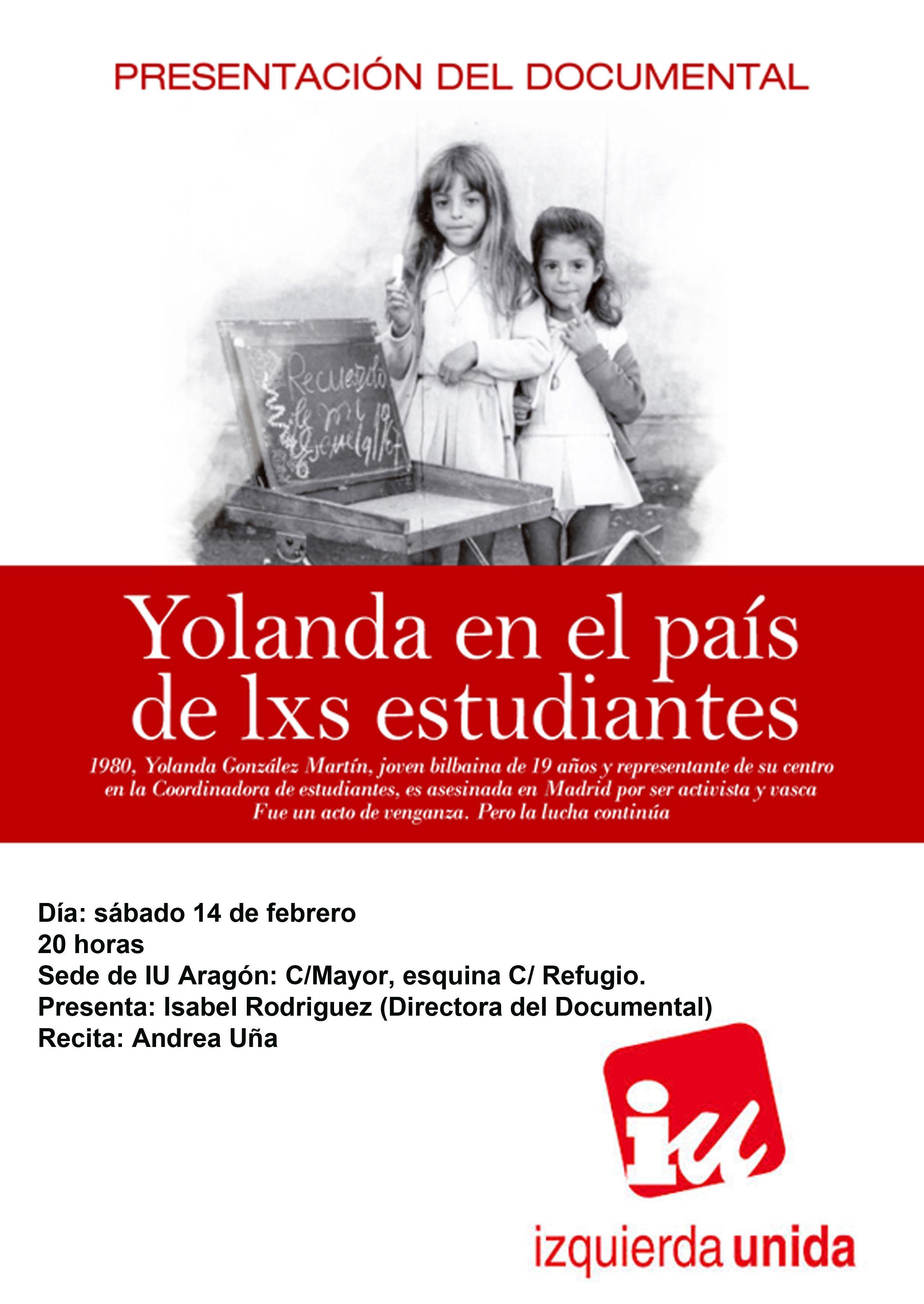 La directora del documental “Yolanda en el país de lxs estudiantes” protagoniza un coloquio este sábado en nuestra sede autonómica