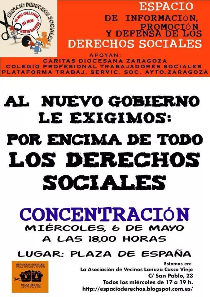 Apoyamos la concentración convocada por el Espacio  de Derechos Sociales