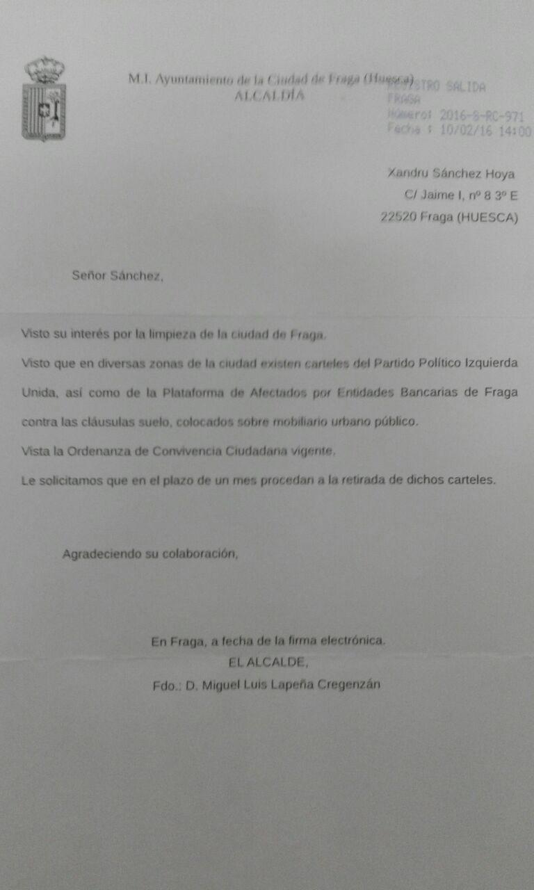 Exigimos al Ayuntamiento de fraga la instalación de paneles de uso público para que asociaciones y particulares puedan colocar carteles
