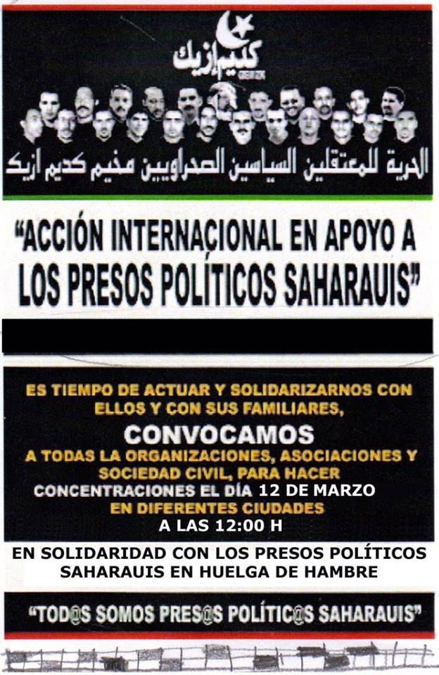 Participamos en la concentración convocada en apoyo a los presos políticos saharauis de Gdeim Izik  y exigimos su liberación inmediata