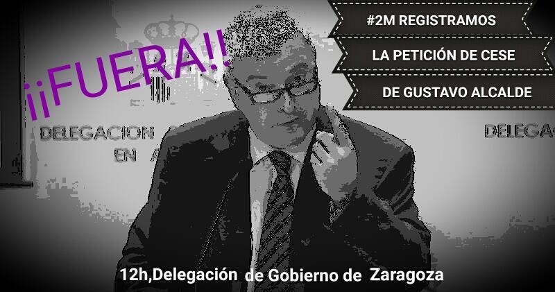 Participamos en la entrega de firmas que exigen el cese de Gustavo Alcalde como Delegado del Gobierno en Aragón