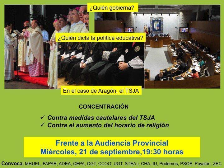 Llamamiento a la participación en la movilización contra la sentencia del TSJA que aumenta las horas lectivas  de religión