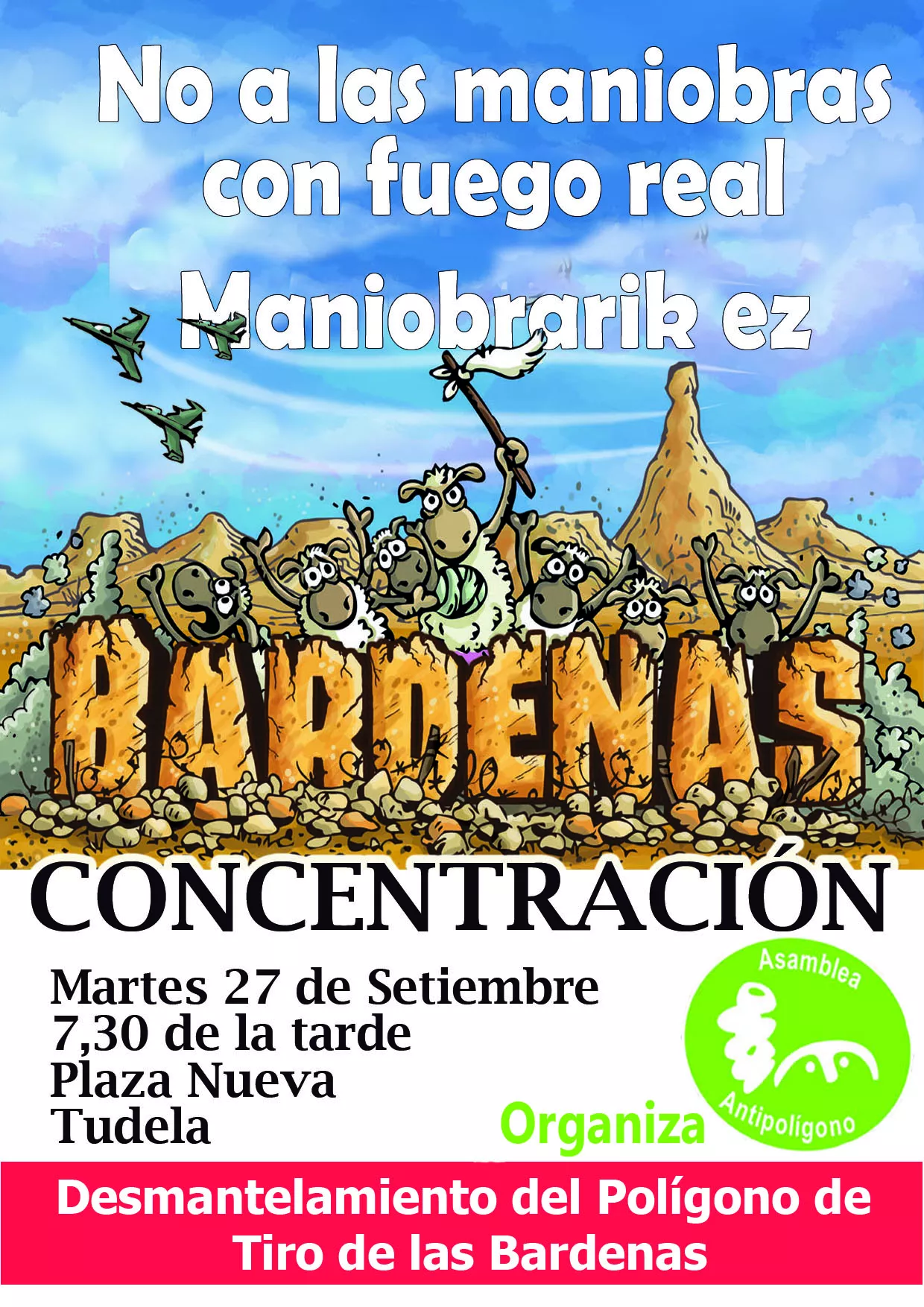 Rechazamos las maniobras con fuego real en el polígono de tiro de las Bardenas