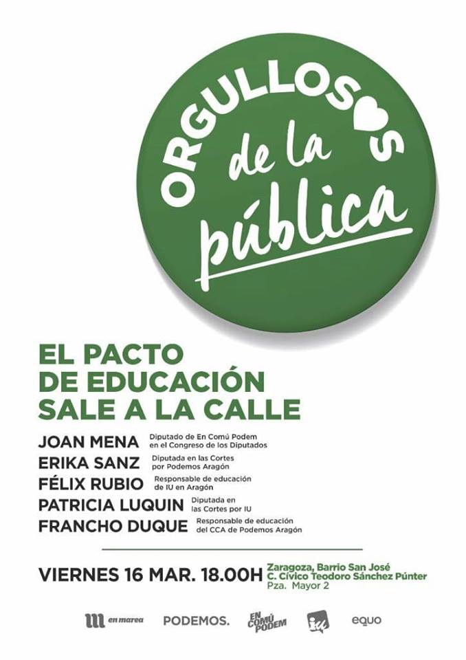 La cuarta parada de la ruta “Orgullosas de la pública. El Pacto de Educación” sale a la calle” llega a Zaragoza