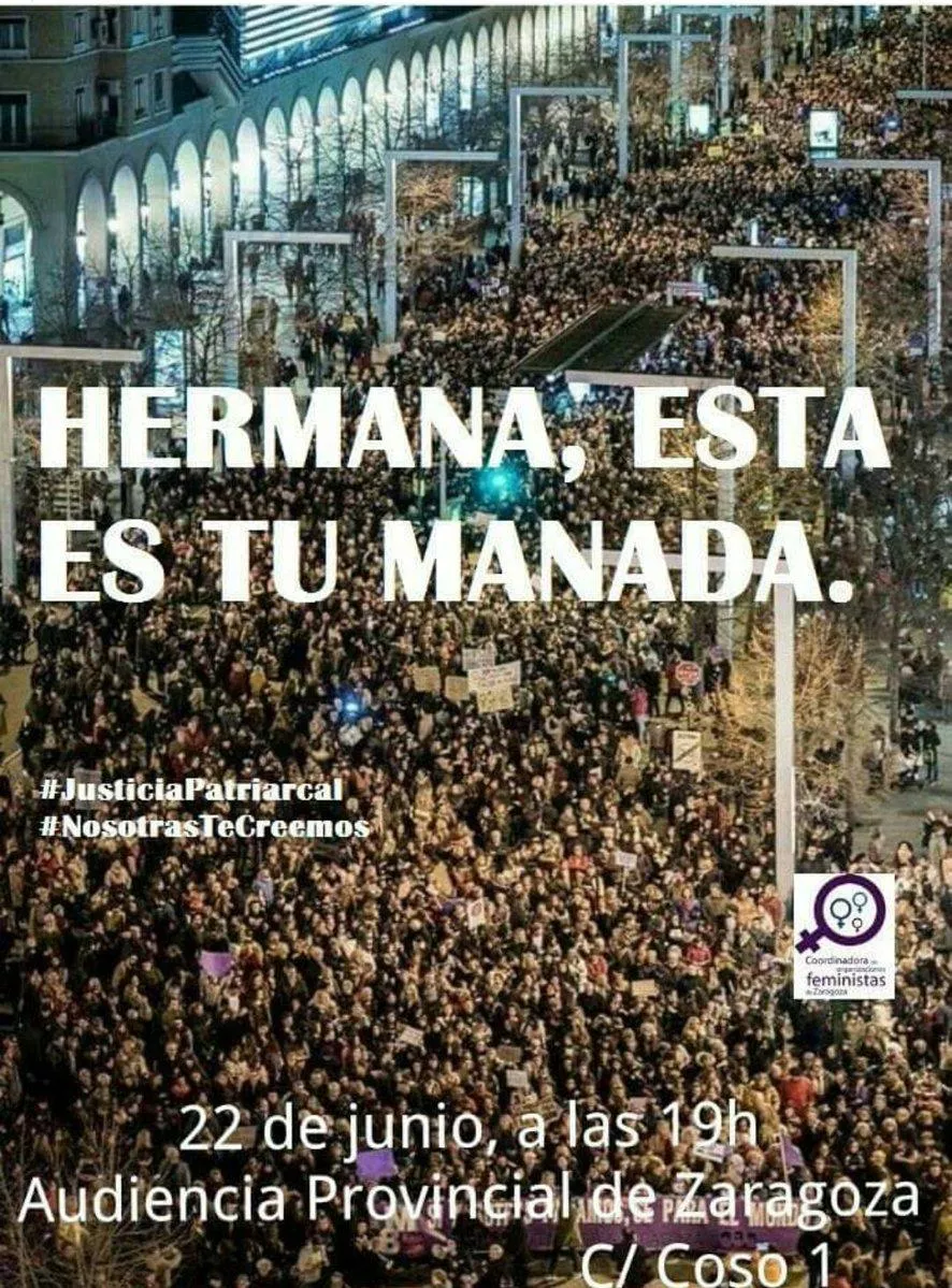 Llamamiento a la movilización social contra la puesta en libertad provisional de los violadores de ‘La Manada’