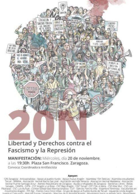 Llamamos a participar en la movilización contra la represión y el fascismo este 20N