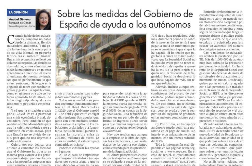 Sobre las medidas del gobierno de España de ayuda a los autónomos