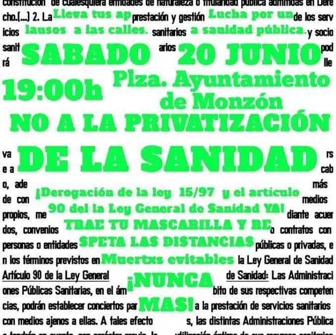 La Asamblea de Cambiar Monzón se suma a la concentración en defensa de la sanidad pública