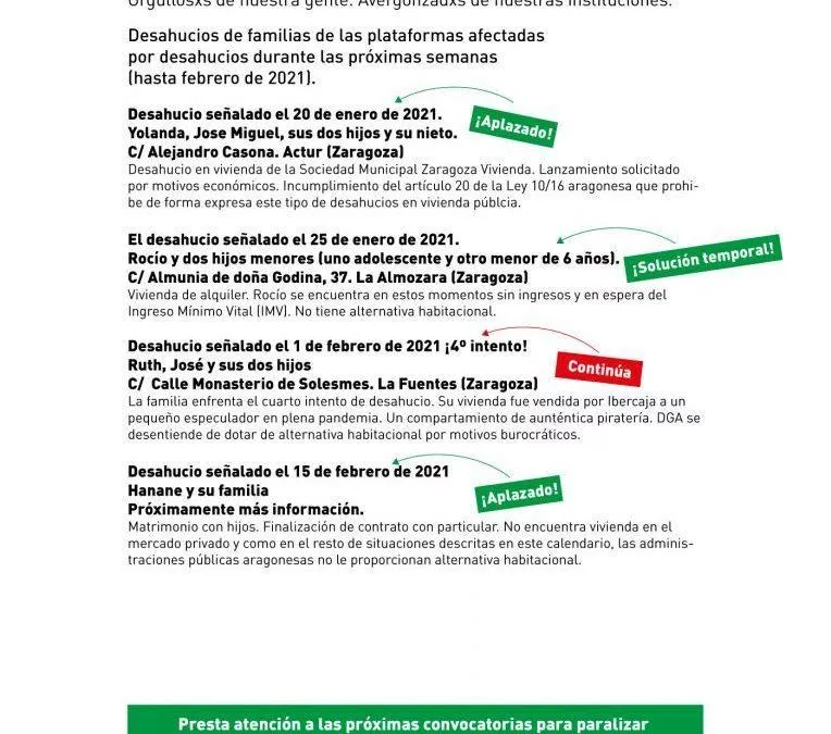 Nos avergonzamos del nuevo calendario de desahucios programados que quebrantan la (actualizado)
