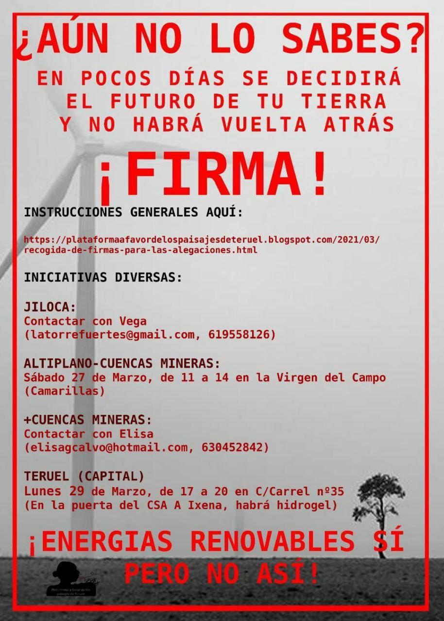 Recogida de firmas para las alegaciones a los proyectos eólicos