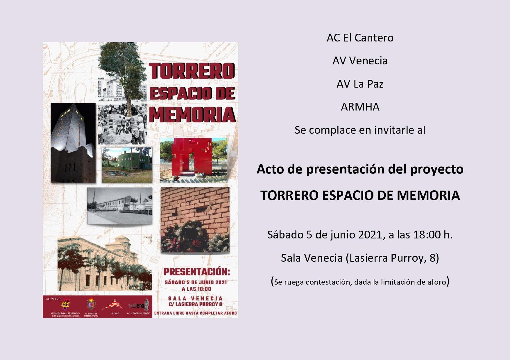 Acto de presentación del proyecto 'Torrero espacio de memoria'