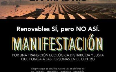 Hacemos un llamamiento a participar en la movilización “Renovables sí, pero no así” del 16 de octubre