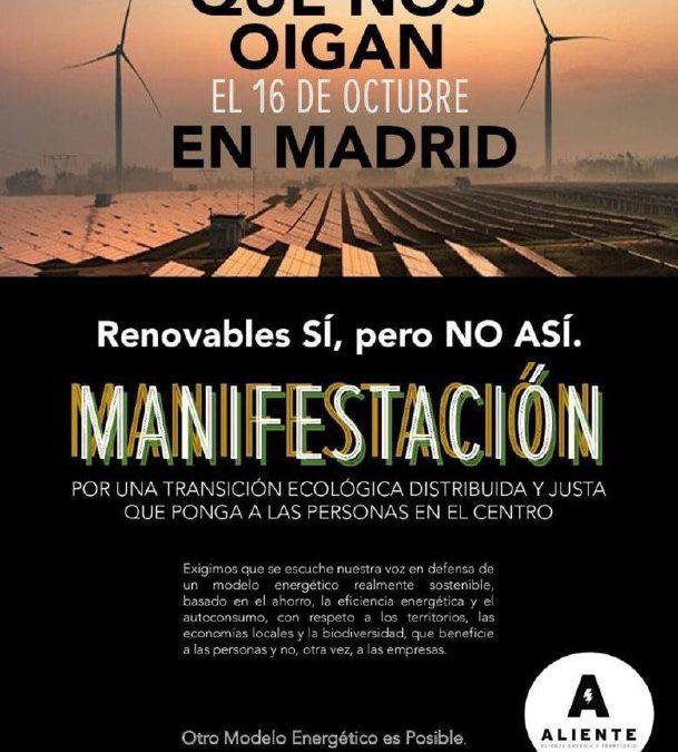 Hacemos un llamamiento a participar en la movilización “Renovables sí, pero no así” del 16 de octubre