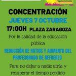 Concentración por la reducción de ratios y aumento de profesorado de refuerzo