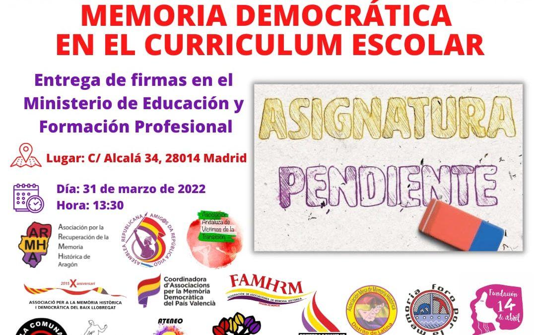 La Fundación 14 de Abril participa en la entrega de firmas ante  Ministerio de Educación y FP para evitar la «desmemoria» y acabar con el  “memoricidio”