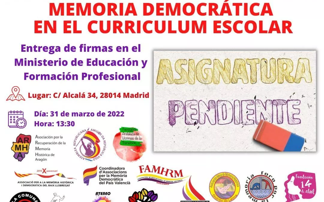 La Fundación 14 de Abril participa en la entrega de firmas ante Ministerio de Educación y FP para evitar la «desmemoria» y acabar con el “memoricidio”