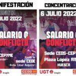 'Salario o conflicto", movilizaciones convocadas por CCOO y UGT ante la patronal