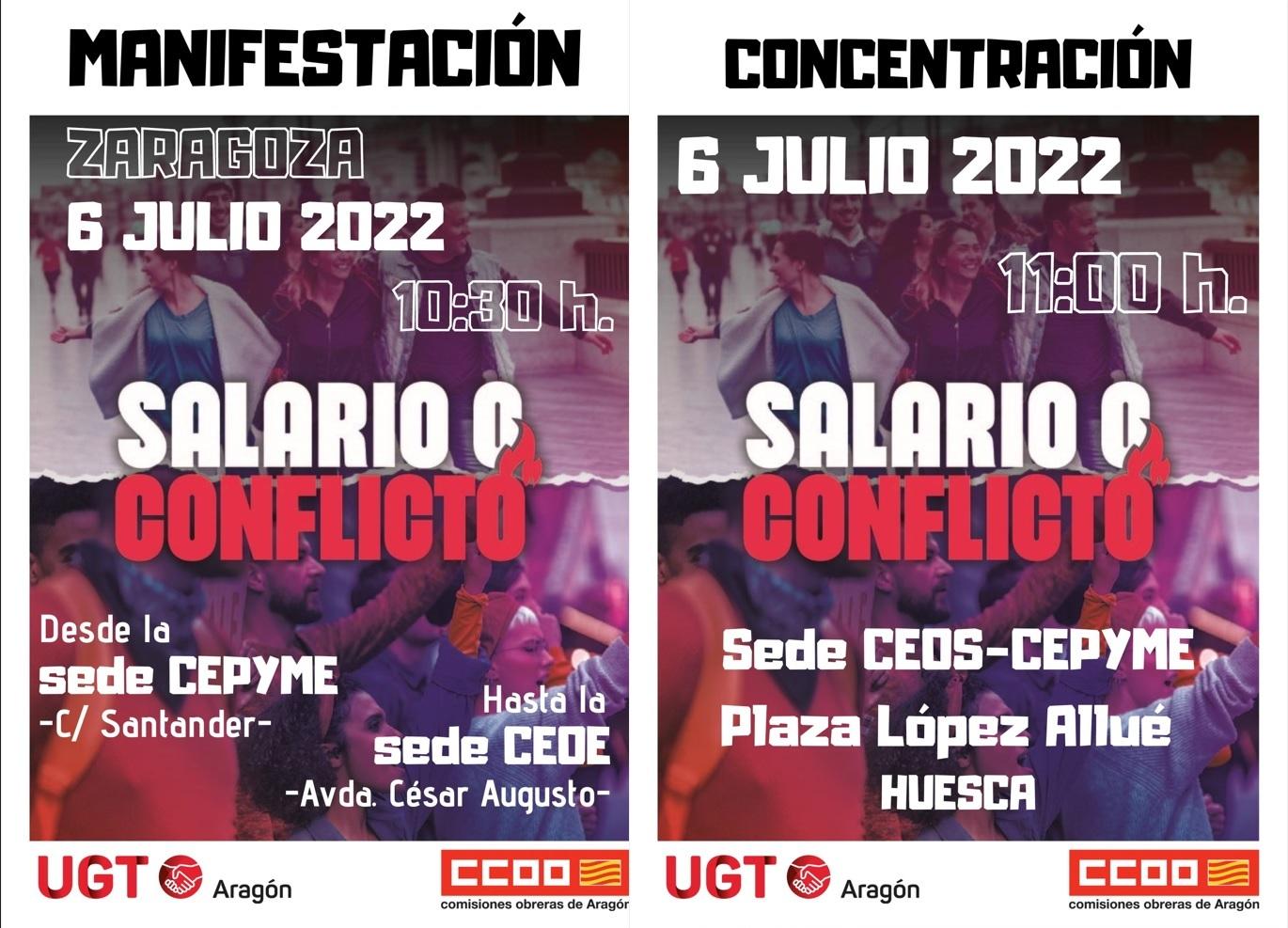 'Salario o conflicto", movilizaciones convocadas por CCOO y UGT ante la patronal