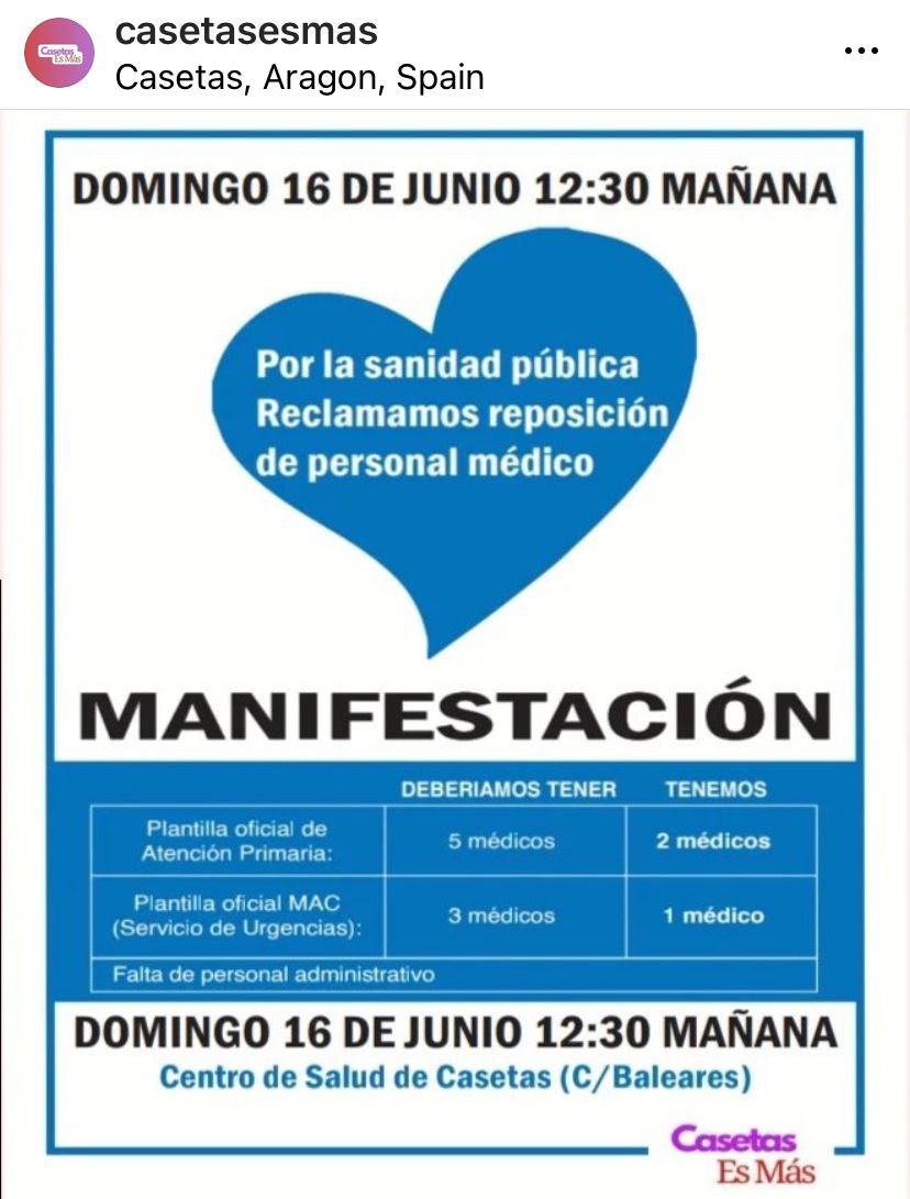 Exigimos a Sanidad que resuelva la falta de profesionales en el centro de salud de Casetas