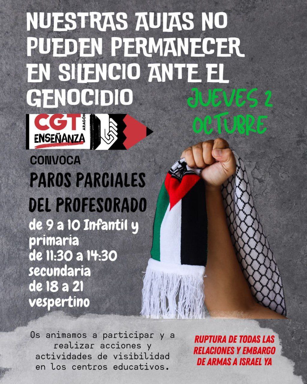 Paros parciales del profesorado por Palestina