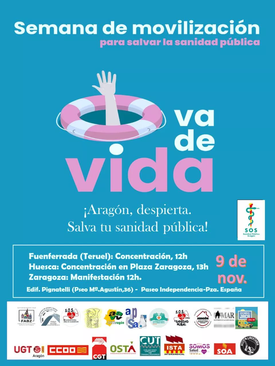 Manifestaciones en Aragónpara salvar la sanidad pública